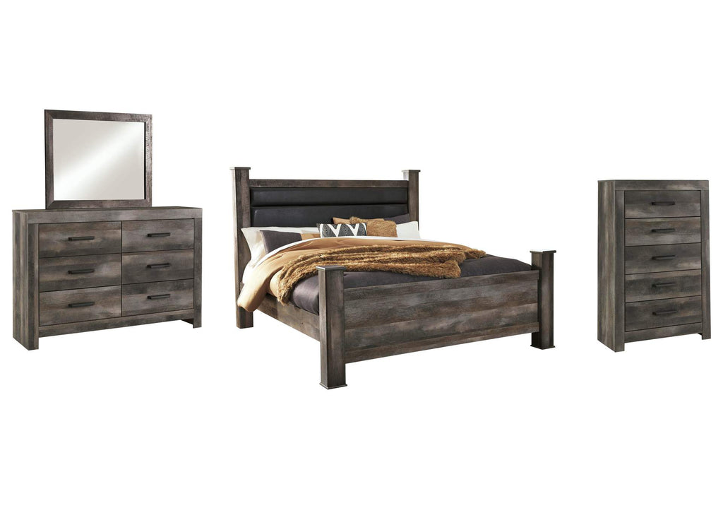 Wynnlow King Poster Bed with Mirrored Dresser and Chest