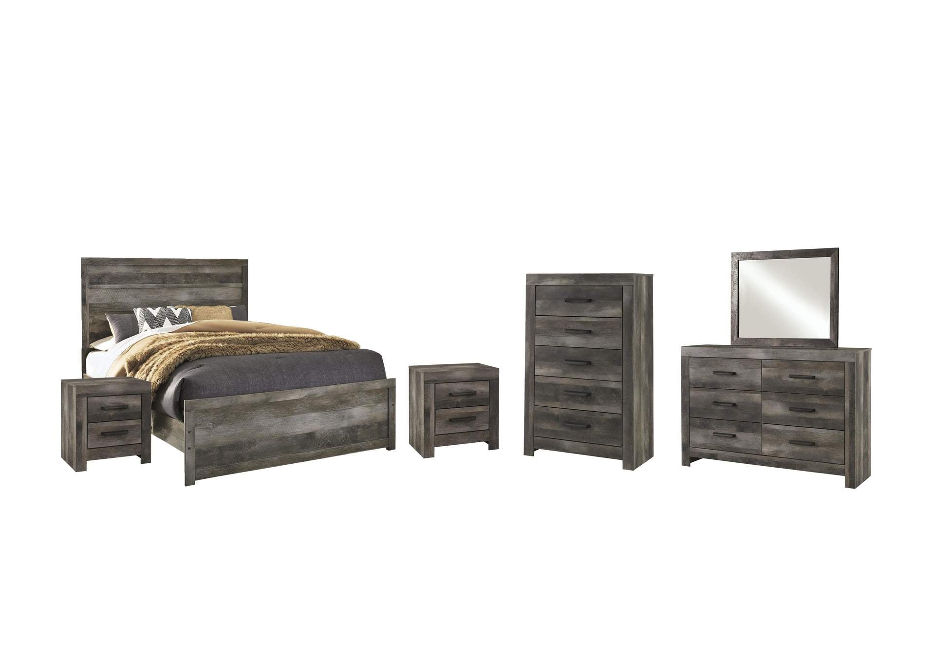 Wynnlow Queen Panel Bed with Mirrored Dresser, Chest and 2 Nightstands