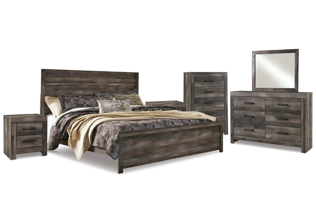 Wynnlow King Panel Bed with Mirrored Dresser, Chest and 2 Nightstands