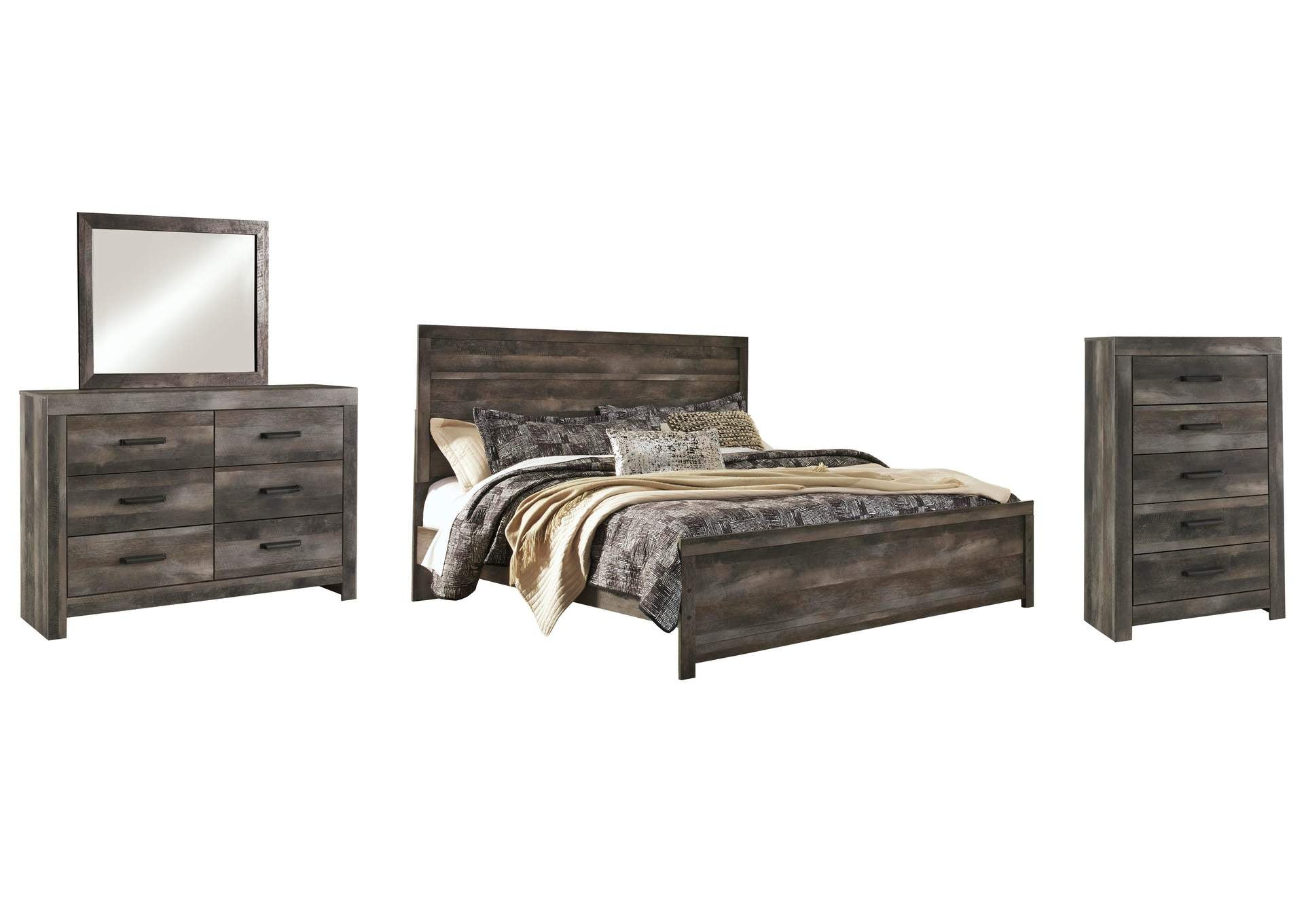 Wynnlow King Panel Bed with Mirrored Dresser and Chest