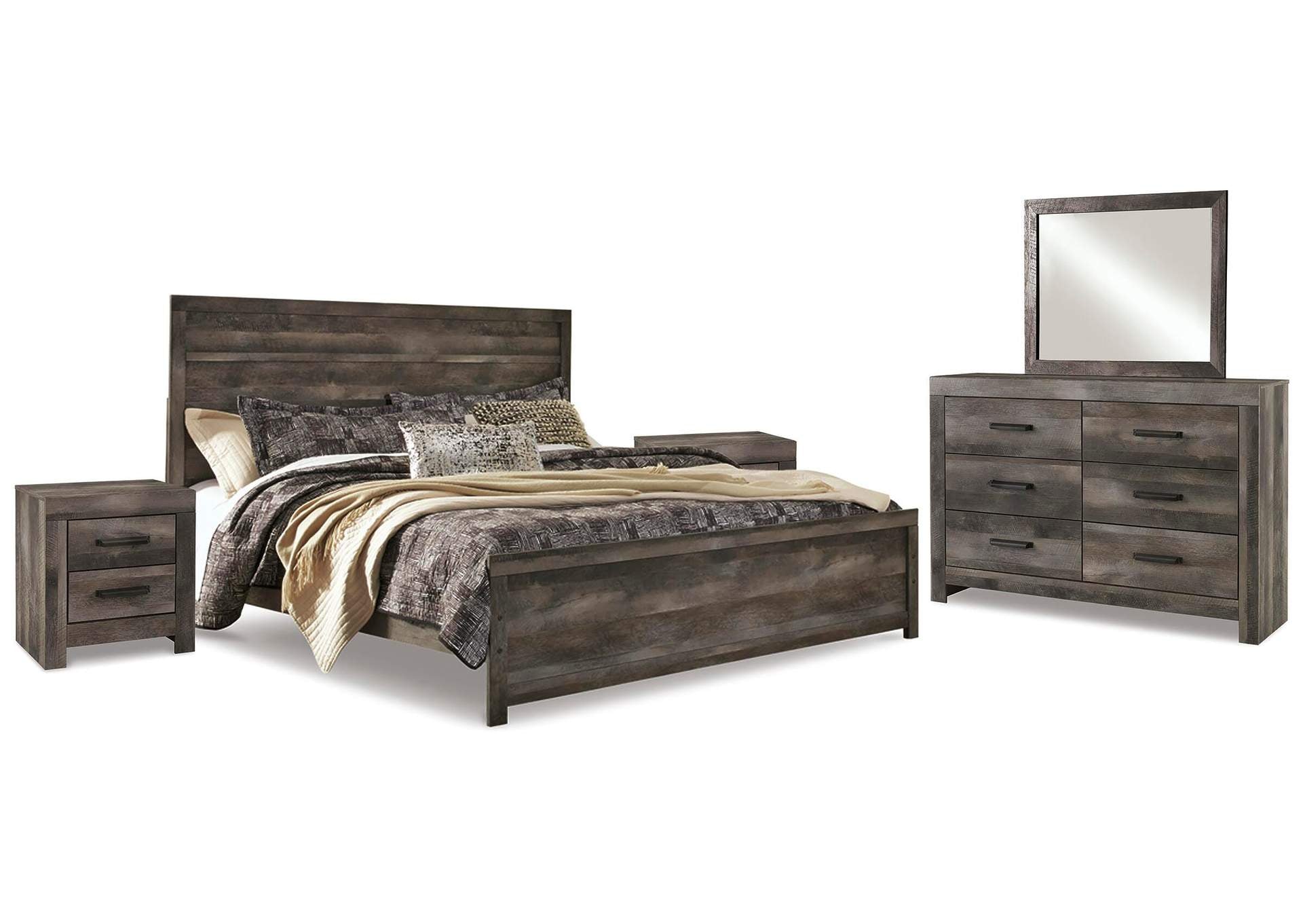 Wynnlow King Panel Bed with Mirrored Dresser and 2 Nightstands