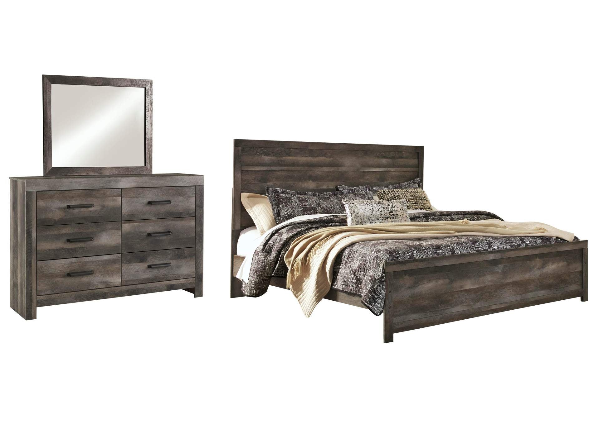 Wynnlow King Panel Bed with Mirrored Dresser