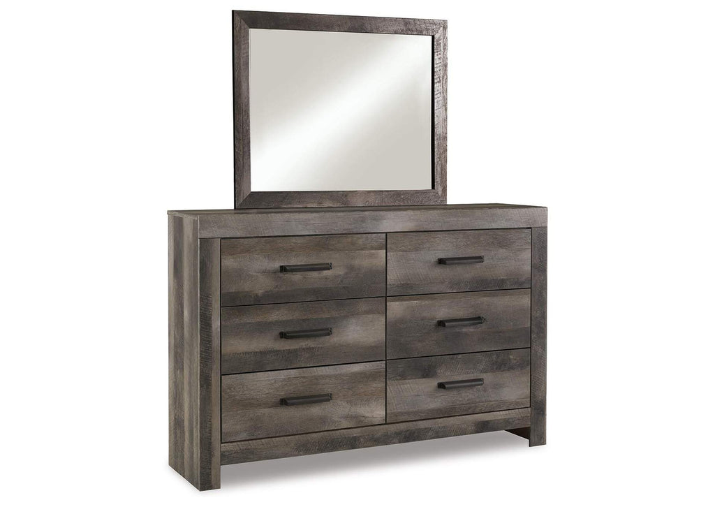 Wynnlow King Crossbuck Panel Bed with Mirrored Dresser and 2 Nightstands