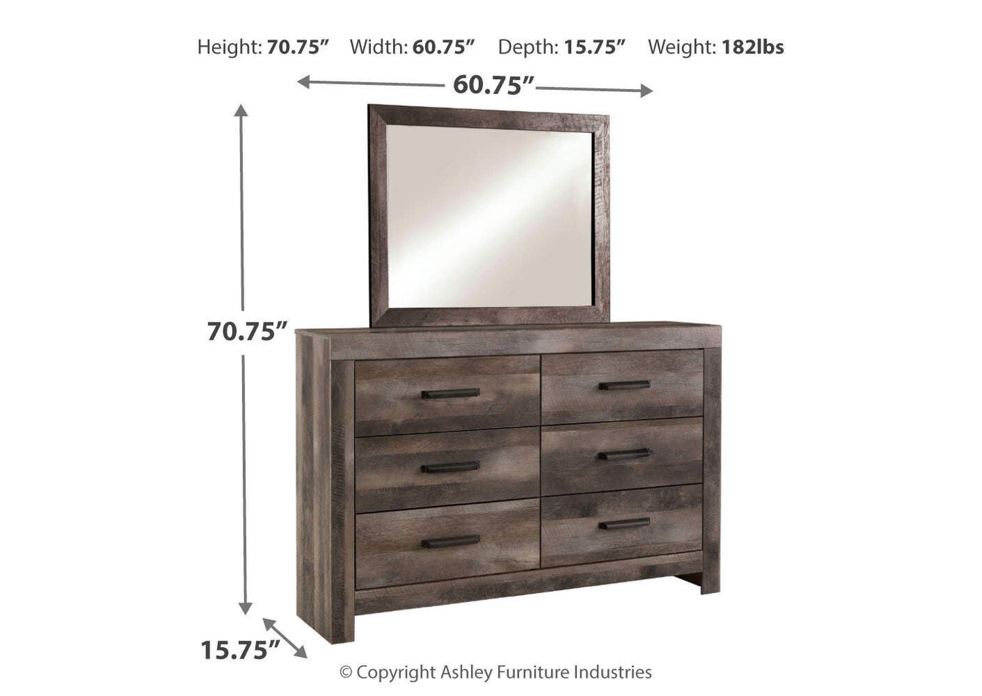 Wynnlow King Poster Bed with Mirrored Dresser, Chest and 2 Nightstands dimensions