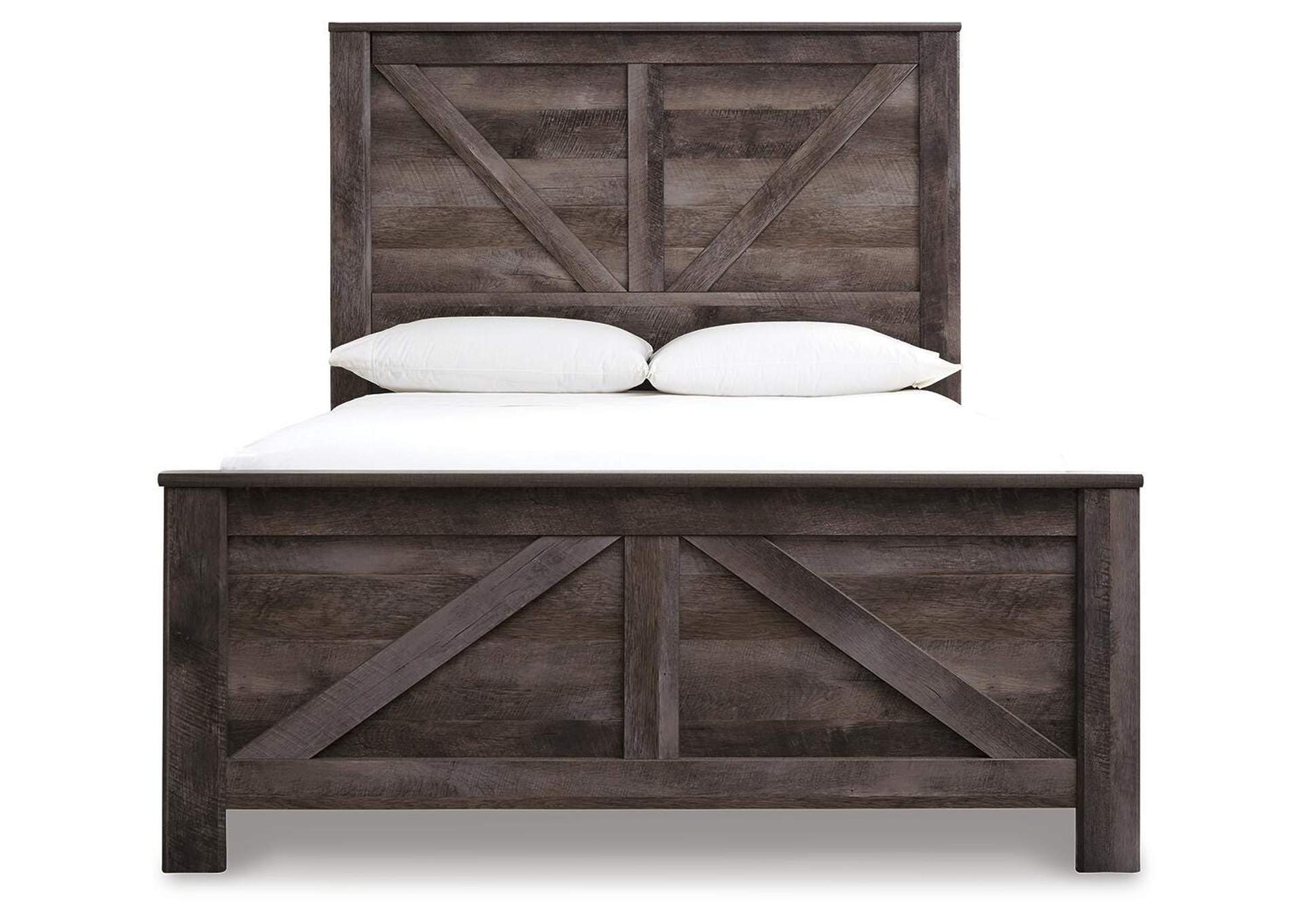 Wynnlow Queen Crossbuck Panel Bed with Mirrored Dresser, Chest and 2 Nightstands