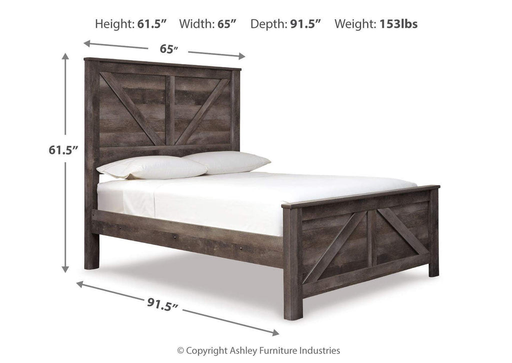 Wynnlow Queen Crossbuck Panel Bed with Mirrored Dresser, Chest and 2 Nightstands dimensions