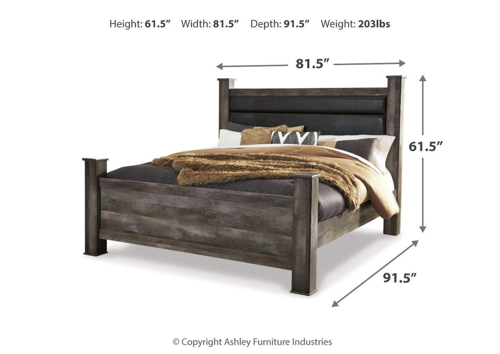 Wynnlow King Poster Bed with Mirrored Dresser, Chest and Nightstand dimensions
