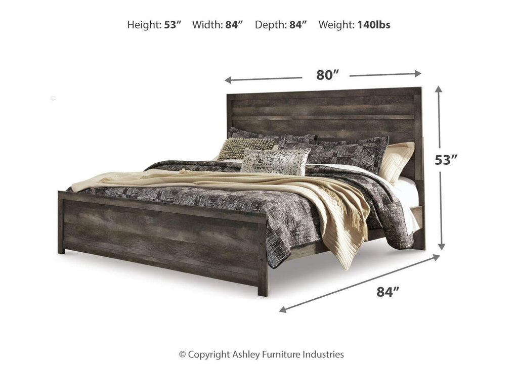 Wynnlow King Panel Bed with Mirrored Dresser and 2 Nightstands dimensions