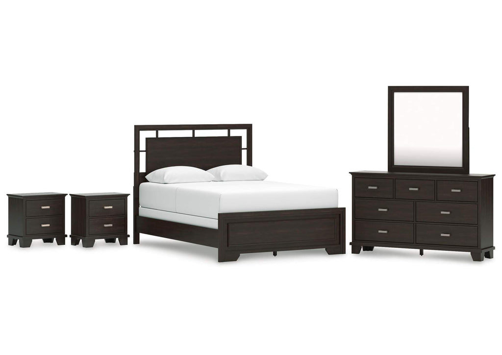 Covetown Queen Panel Bed, Dresser, Mirror and 2 Nightstands