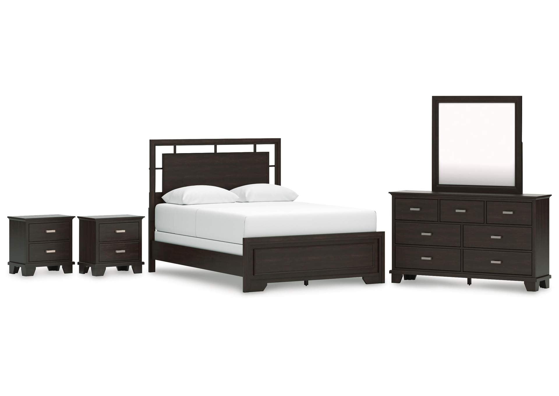 Covetown Queen Panel Bed, Dresser, Mirror and 2 Nightstands