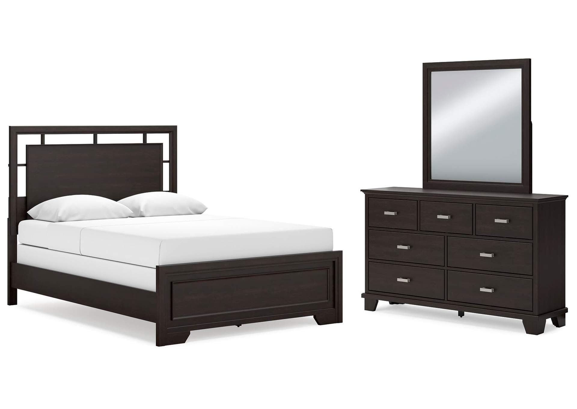 Covetown Queen Panel Bed with Mirrored Dresser