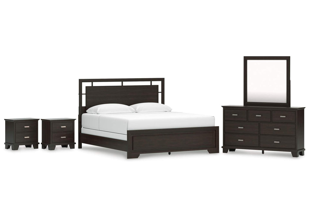 Covetown King Panel Bed, Dresser, Mirror and 2 Nightstands