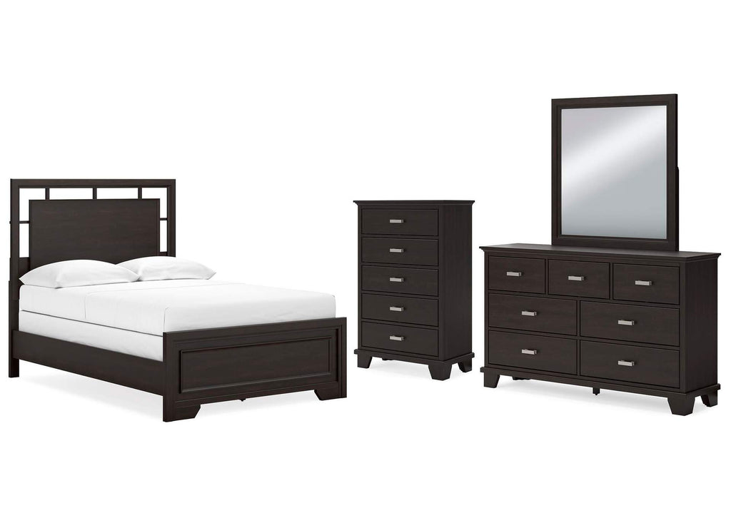 Covetown Full Panel Bed with Mirrored Dresser and Chest