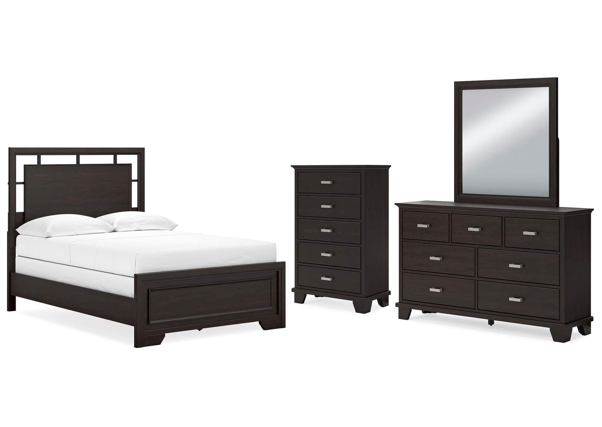 Covetown Full Panel Bed with Mirrored Dresser and Chest