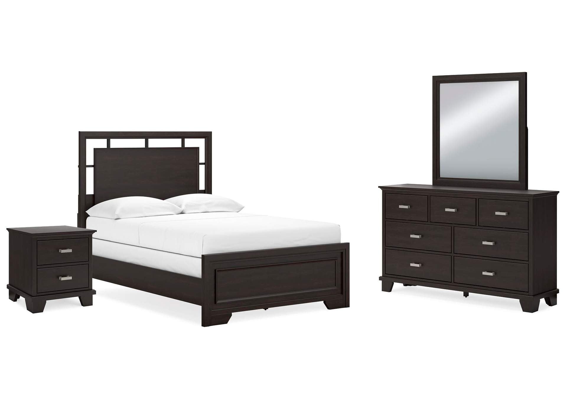 Covetown Full Panel Bed with Mirrored Dresser and Nightstand