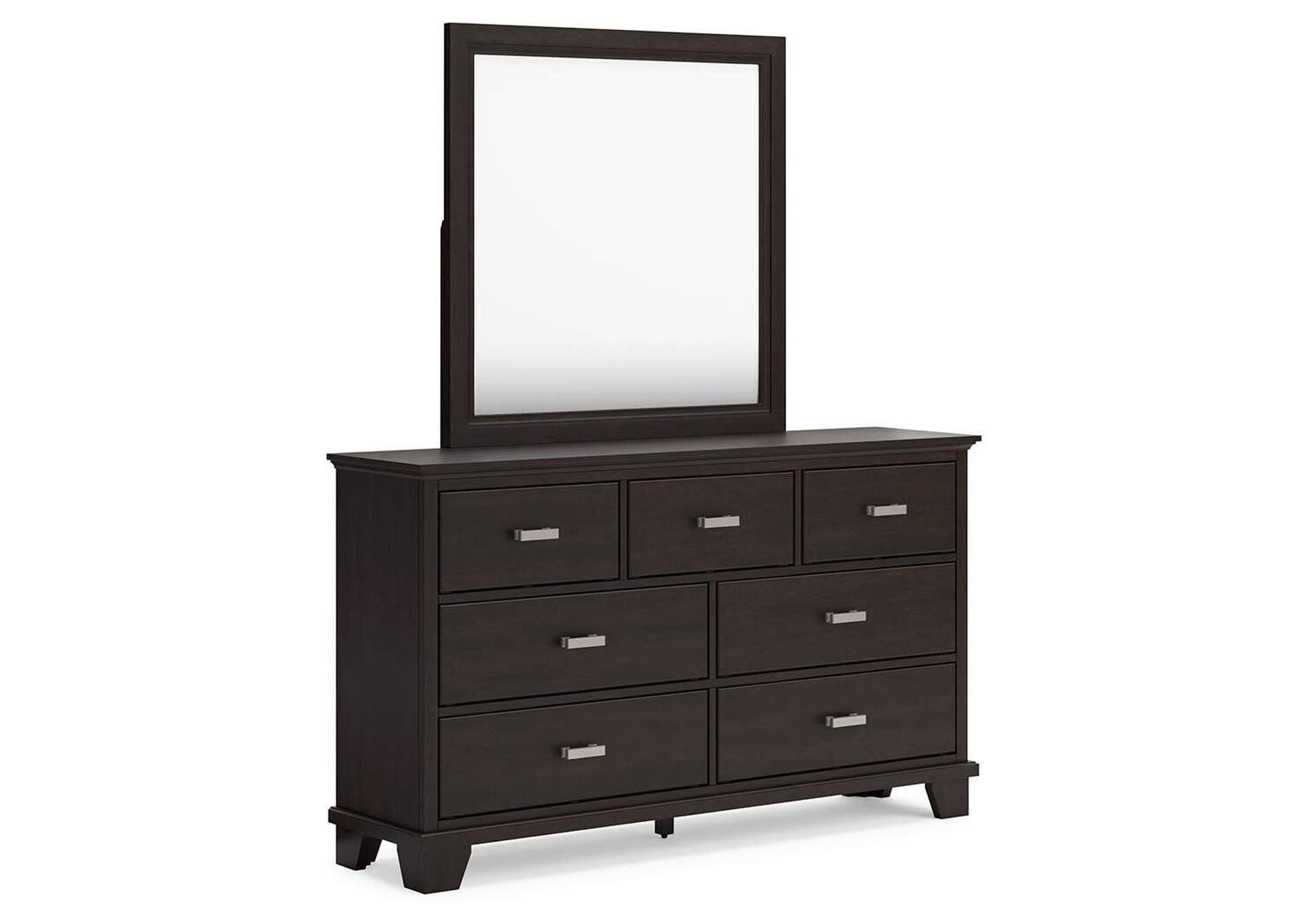 Covetown Twin Panel Bed with Mirrored Dresser angled view