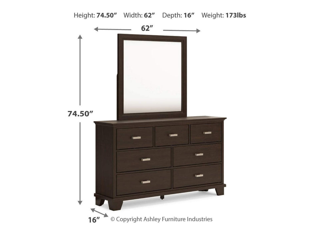 Covetown King Panel Bed, Dresser, Mirror and 2 Nightstands dimensions