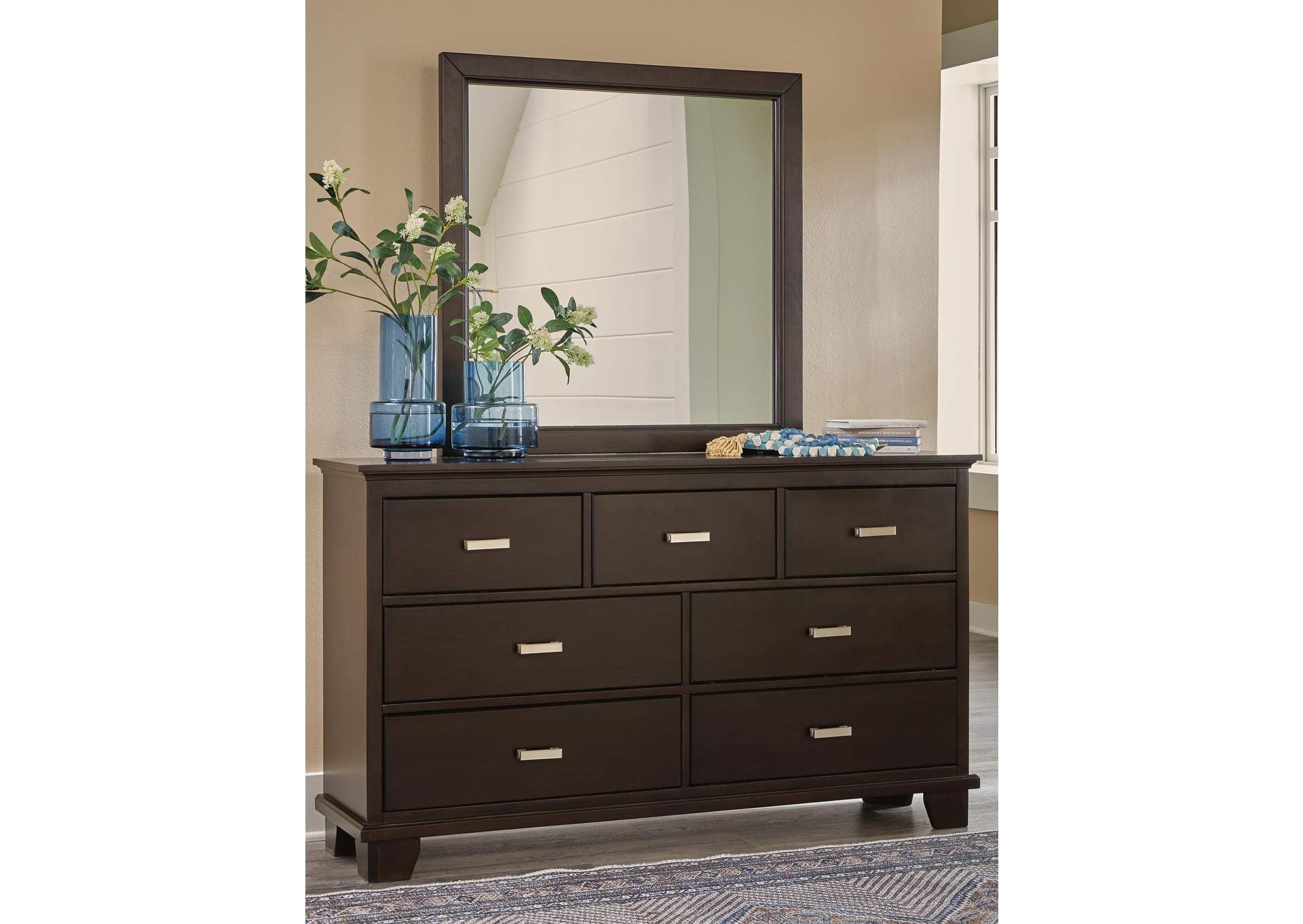 Covetown Twin Panel Bed with Mirrored Dresser, Chest and Nightstand