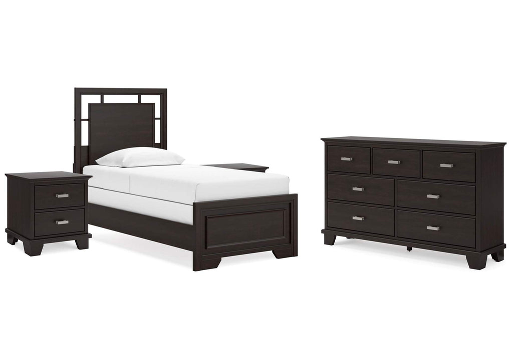 Covetown Twin Panel Bed, Dresser and 2 Nightstands