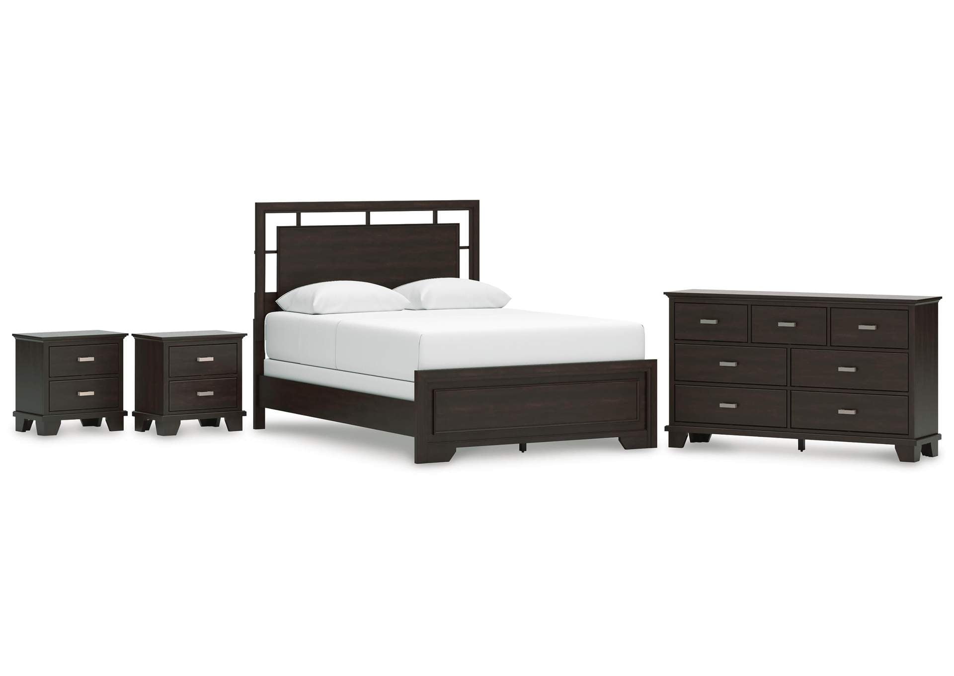 Covetown Queen Panel Bed, Dresser and 2 Nightstands