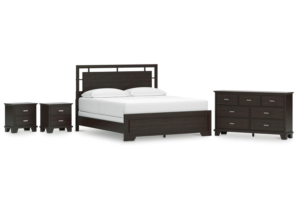 Covetown California King Panel Bed, Dresser and 2 Nightstands