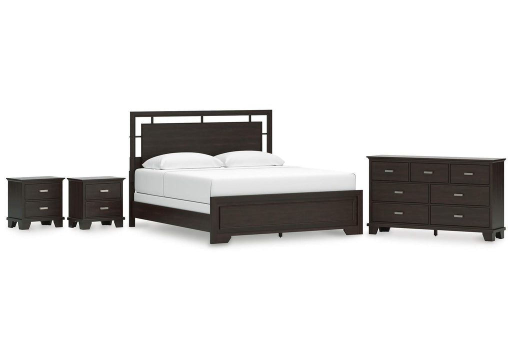 Covetown King Panel Bed, Dresser and 2 Nightstands