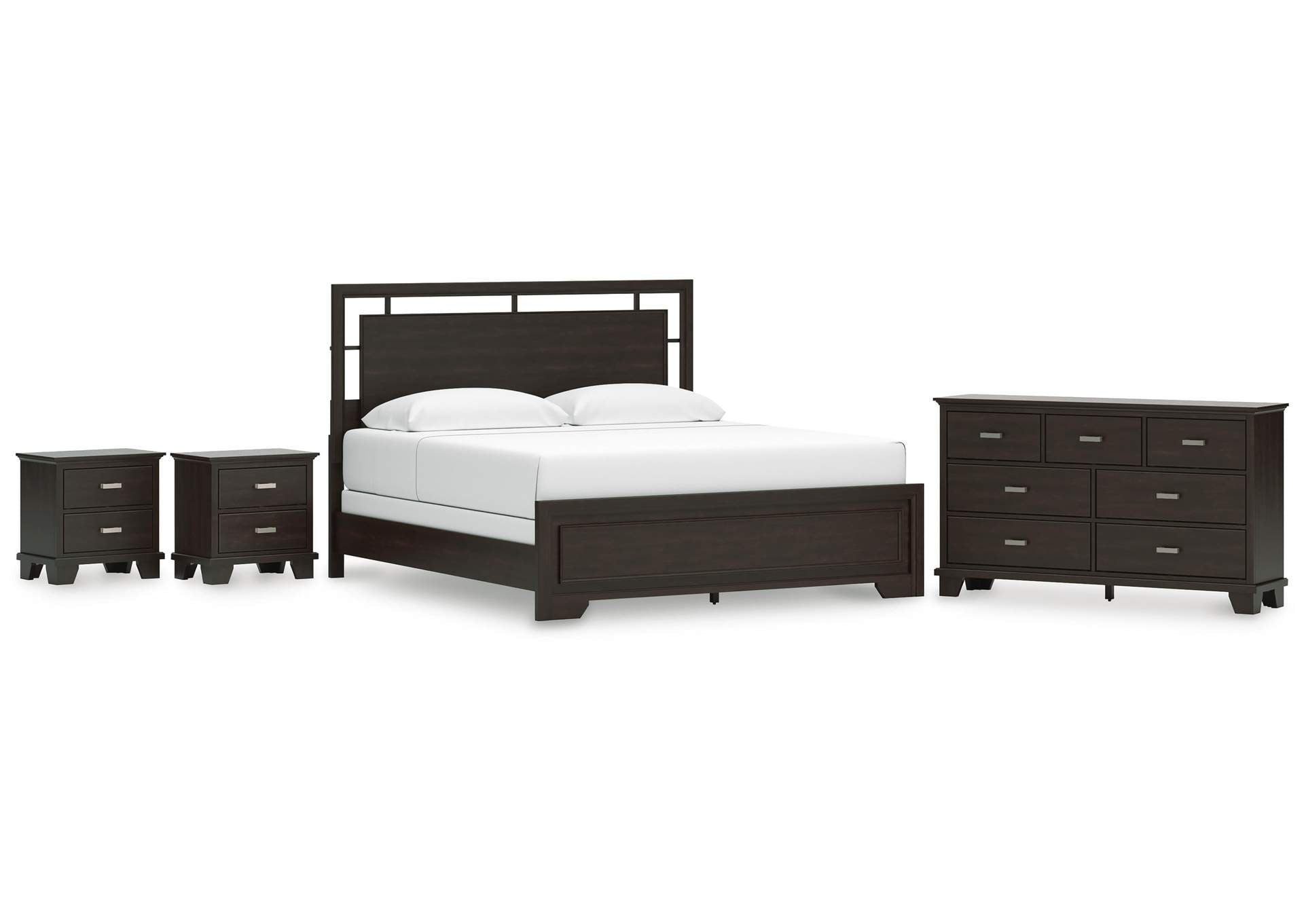 Covetown King Panel Bed, Dresser and 2 Nightstands