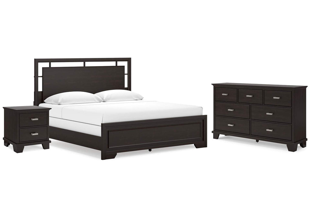 Covetown California King Panel Bed with Dresser and Nightstand