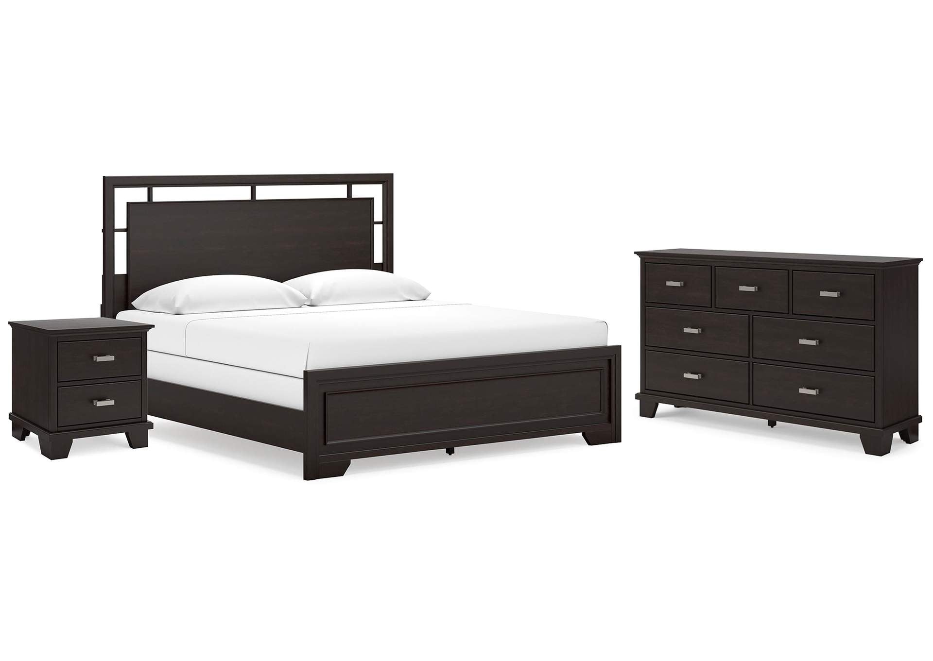 Covetown California King Panel Bed with Dresser and Nightstand