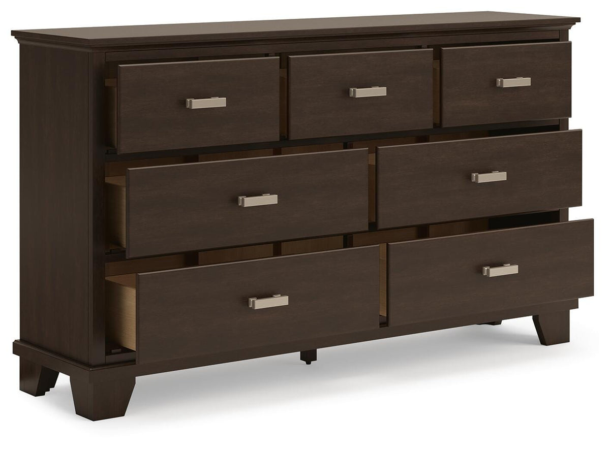 Covetown Dresser in Dark Brown, open view