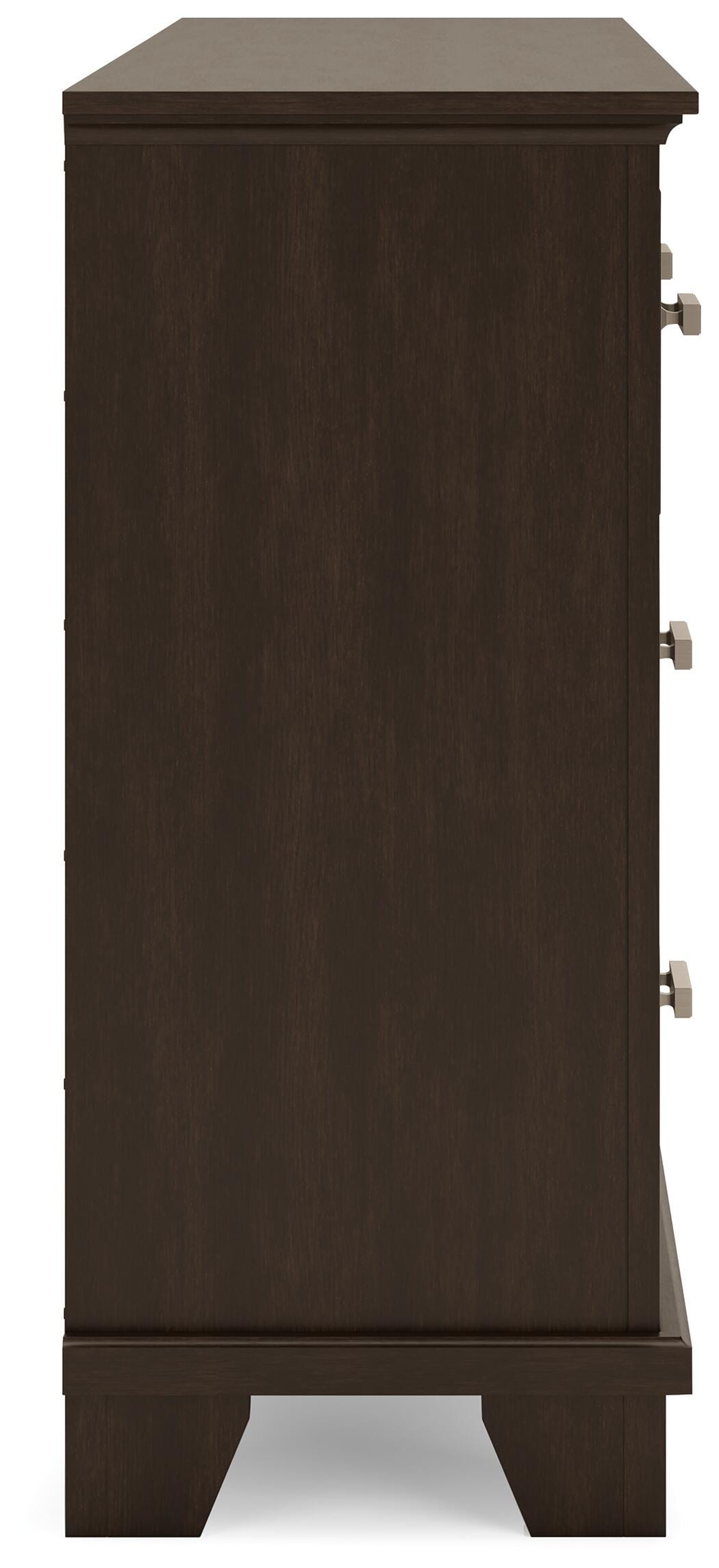 Covetown Dresser in Dark Brown, side view