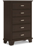 Covetown Chest of Drawers in Dark Brown, closed view