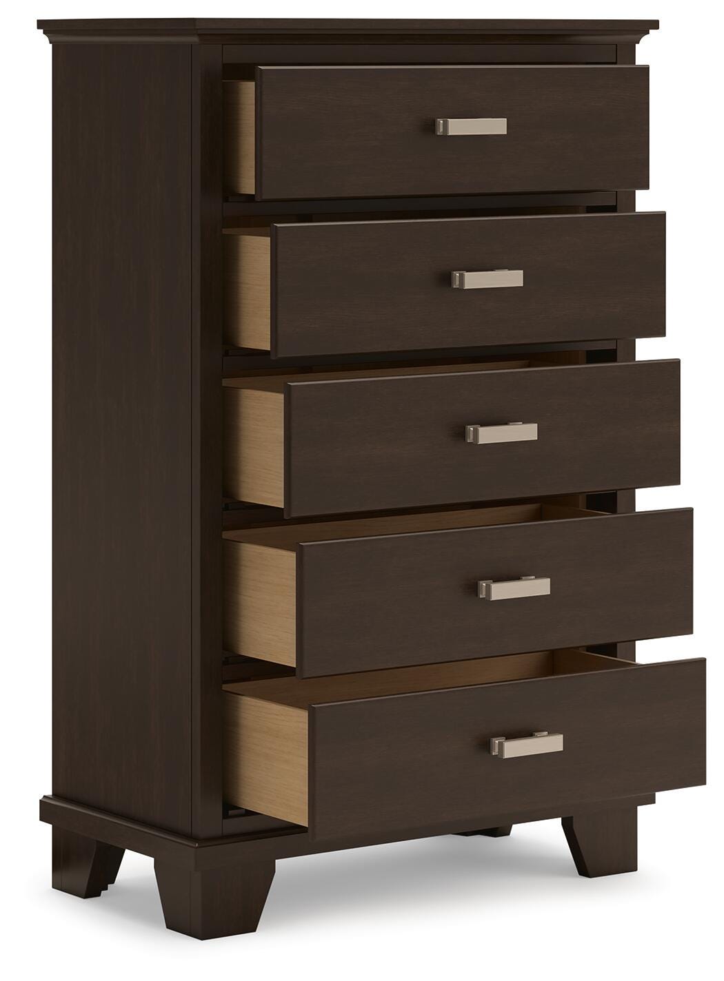 Covetown Chest of Drawers in Dark Brown, open view