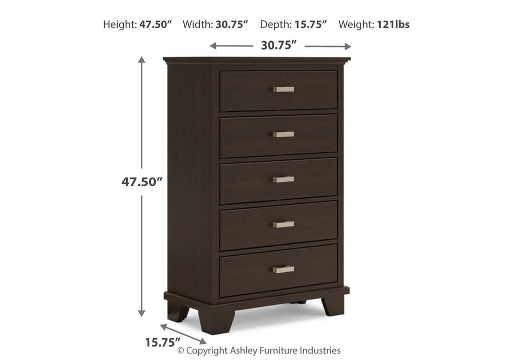 Covetown California King Panel Bed with Mirrored Dresser, Chest and Nightstand dimensions