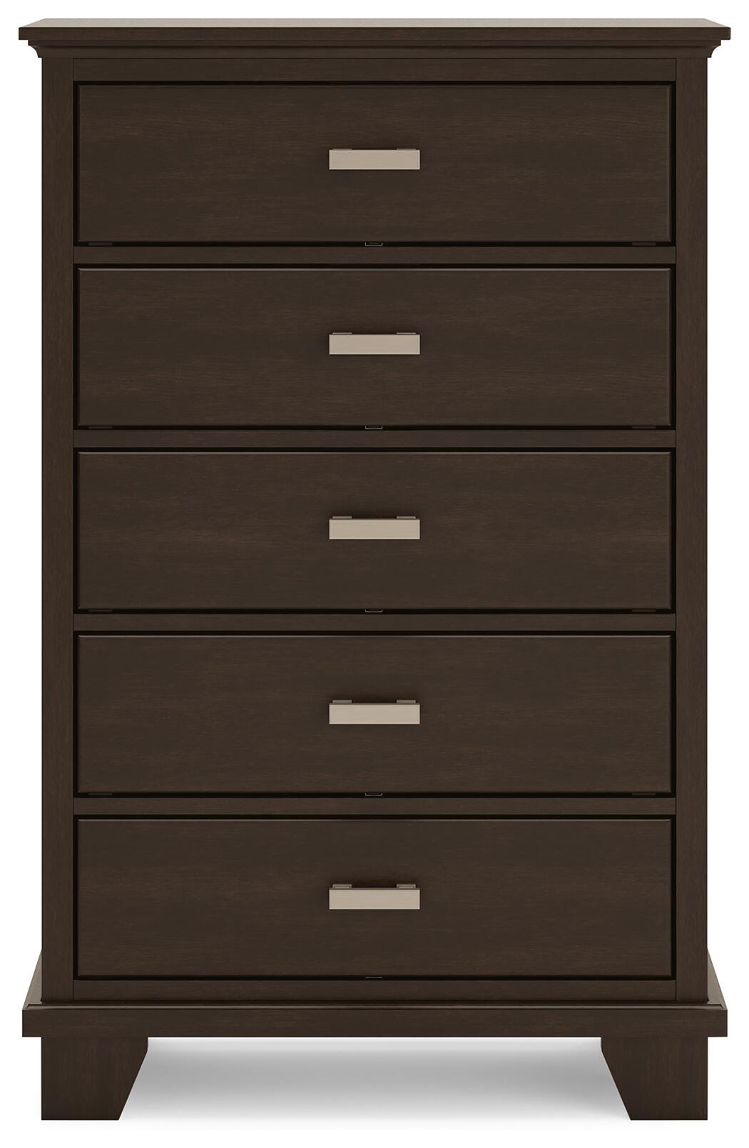 Covetown Chest of Drawers in Dark Brown, front view