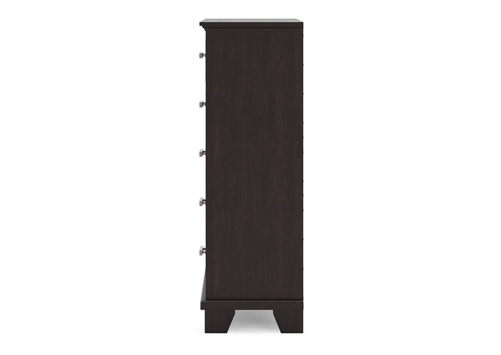 Covetown Twin Panel Bed with Mirrored Dresser and Chest side view