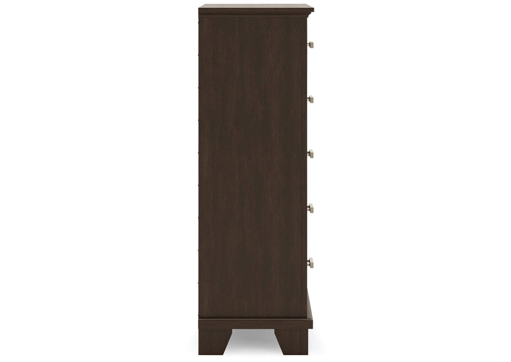 Covetown California King Panel Bed with Mirrored Dresser and Chest side view
