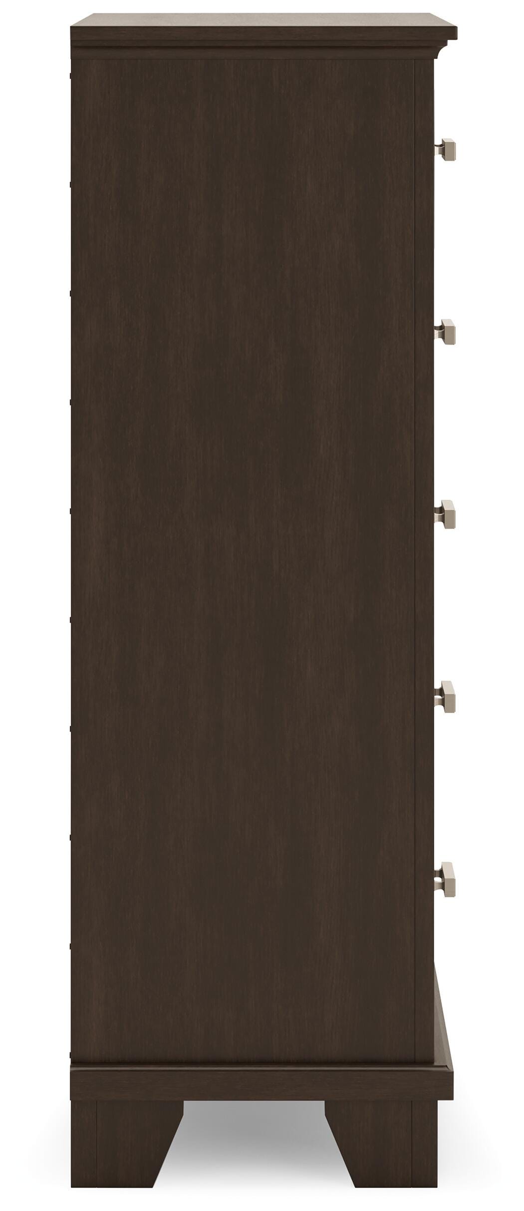 Covetown Chest of Drawers in Dark Brown, side view