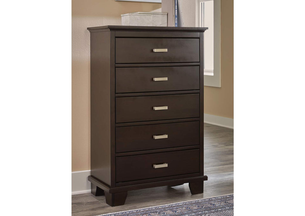 Covetown Full Panel Bed with Mirrored Dresser, Chest and Nightstand