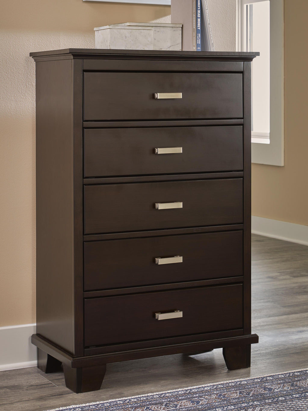 Covetown Chest of Drawers in Dark Brown, lifestyle view