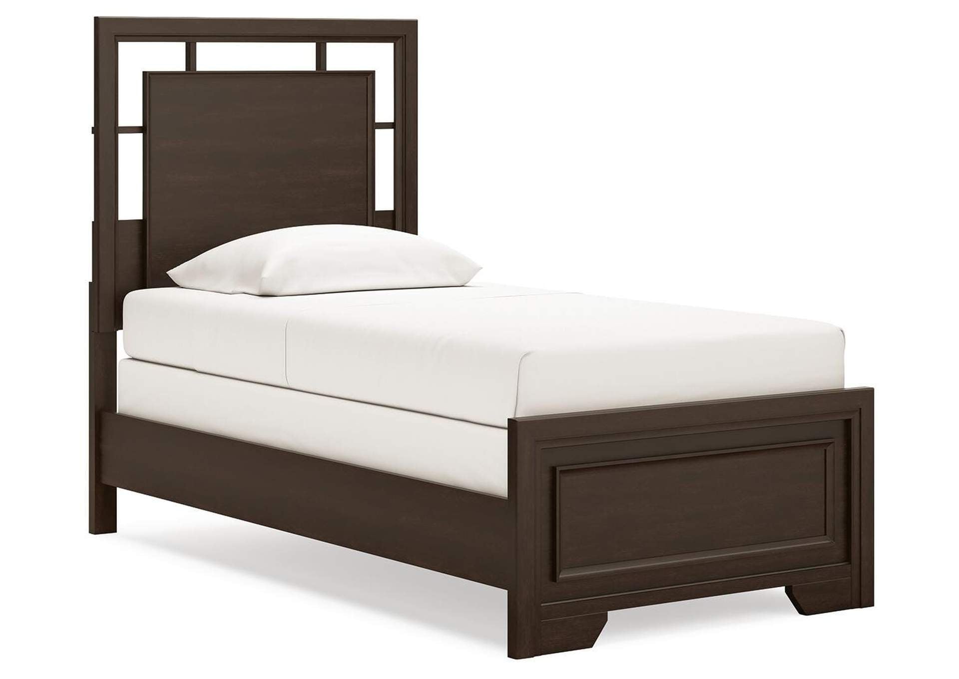 Covetown Twin Panel Bed with Dresser angled view