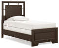 Covetown Twin Panel Bed in Dark Brown, angle view