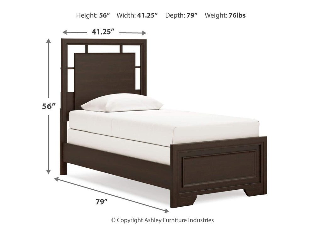 Covetown Twin Panel Bed with Dresser and Nightstand dimensions