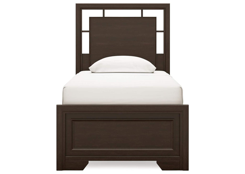 Covetown Twin Panel Bed with Mirrored Dresser and Chest