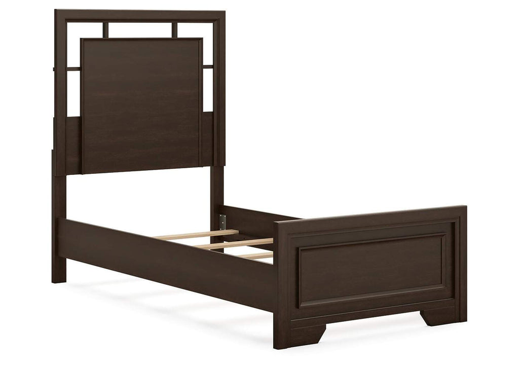Covetown Twin Panel Bed, Dresser and 2 Nightstands angled view