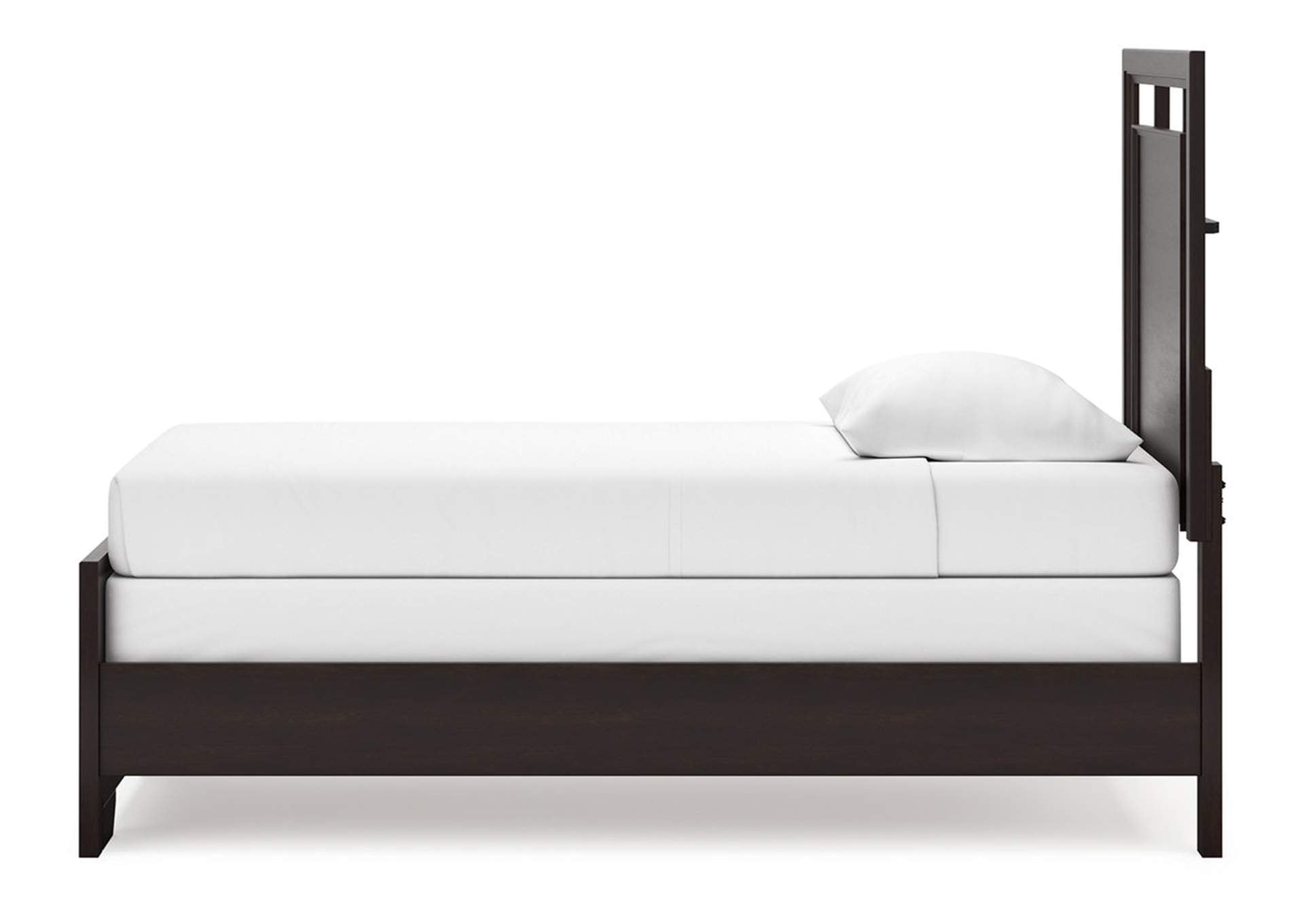 Covetown Twin Panel Bed with Mirrored Dresser, Chest and Nightstand side view