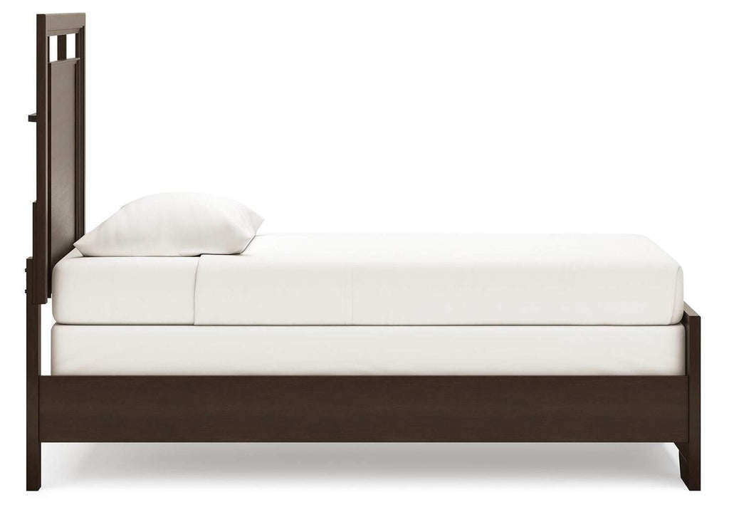 Covetown Twin Panel Bed with Mirrored Dresser, Chest and Nightstand side view