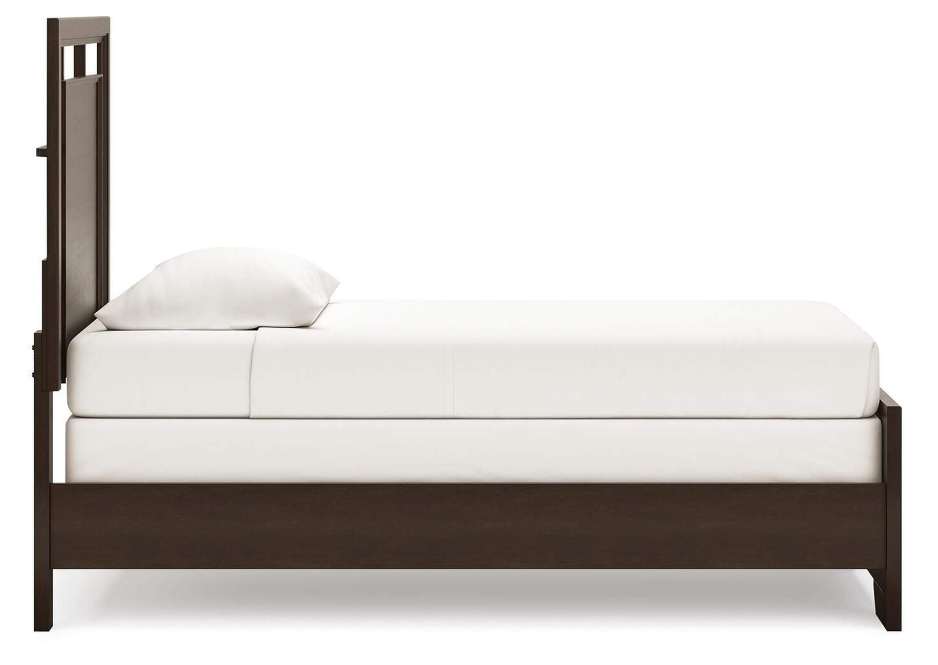 Covetown Twin Panel Bed with Mirrored Dresser side view