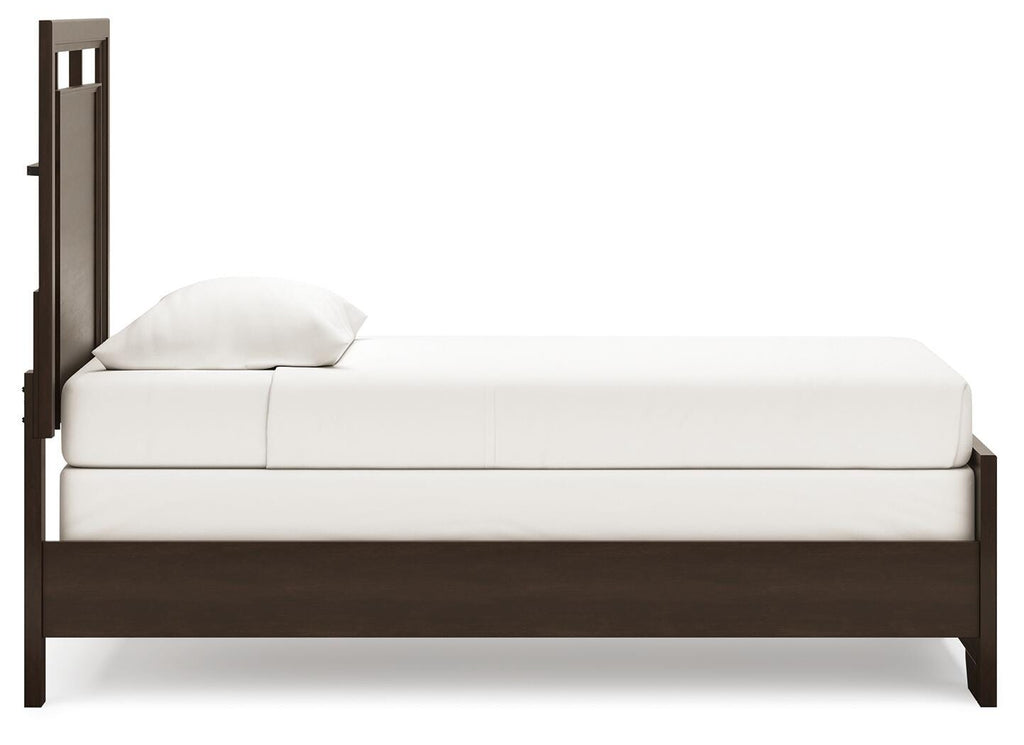 Covetown Twin Panel Bed in Dark Brown, side view