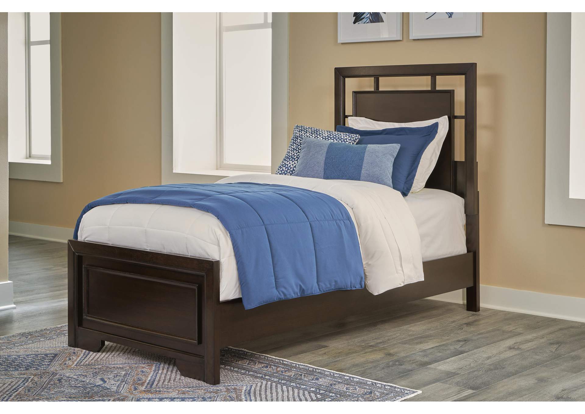 Covetown Twin Panel Bed with Mirrored Dresser and Nightstand
